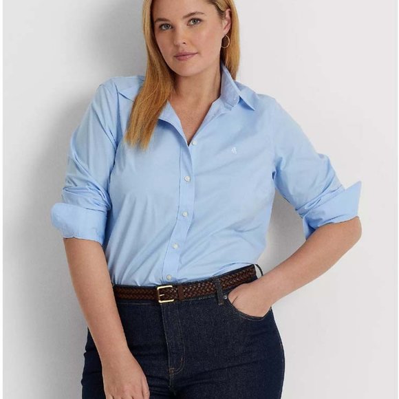 NWT LAUREN Ralph Lauren Women's Plus Size Easy Care Cotton Shirt 1X - Picture 1 of 7